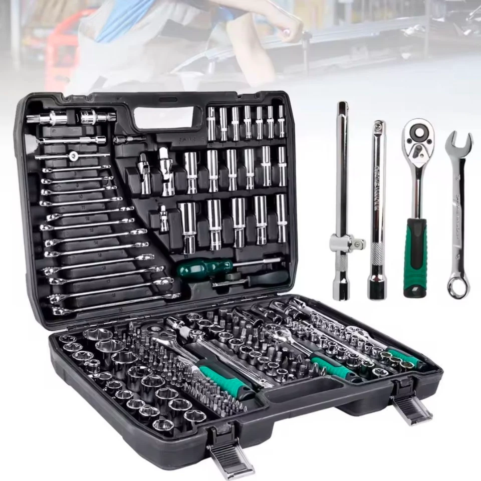 216PCS Socket & Ratchet Wrench Set CR-V Steel 1/4" 3/8" 1/2" Drive Tool Kit - Image 3 of 4