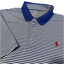 Ralph Lauren Performance Polo Shirt Blue XL Striped Short Sleeve Stretch Pony