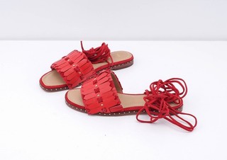 Maje Women's Red Leather Gladiator Sandals 36 3 6 Tie Up Flat E19FUNFIOU2