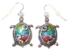 Wholesale Lot of 10 Pairs Silvertone Sea Turtle  Earrings Dangle