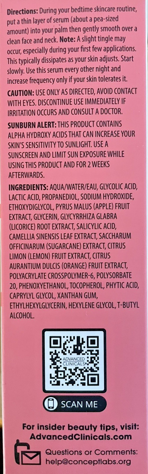 Advanced Clinicals 10% Glycolic + Lactic Acid Face Serum 1.75 Fl Oz (52mL)