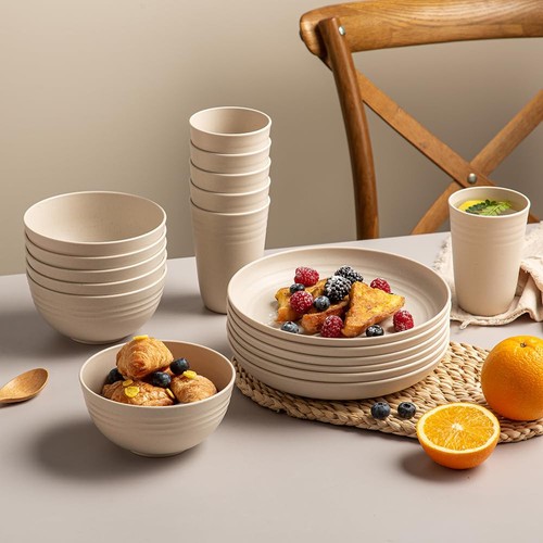 18pcs Wheat Straw Dinnerware Sets Unbreakable Lightweight Dishes Plates Cereal - Picture 2 of 7