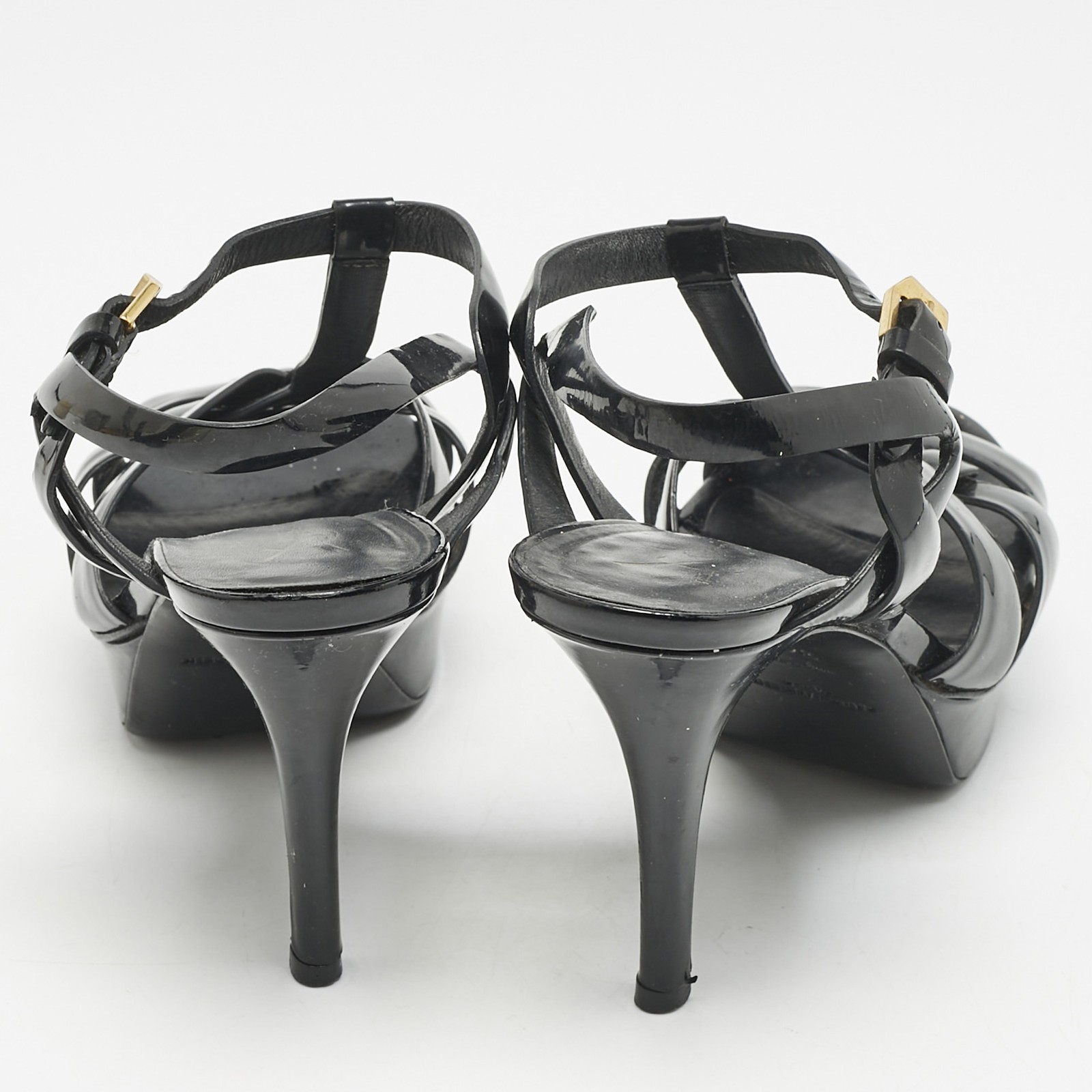Sandali Saint Laurent neri in vernice con plateau omaggio taglia 36 5