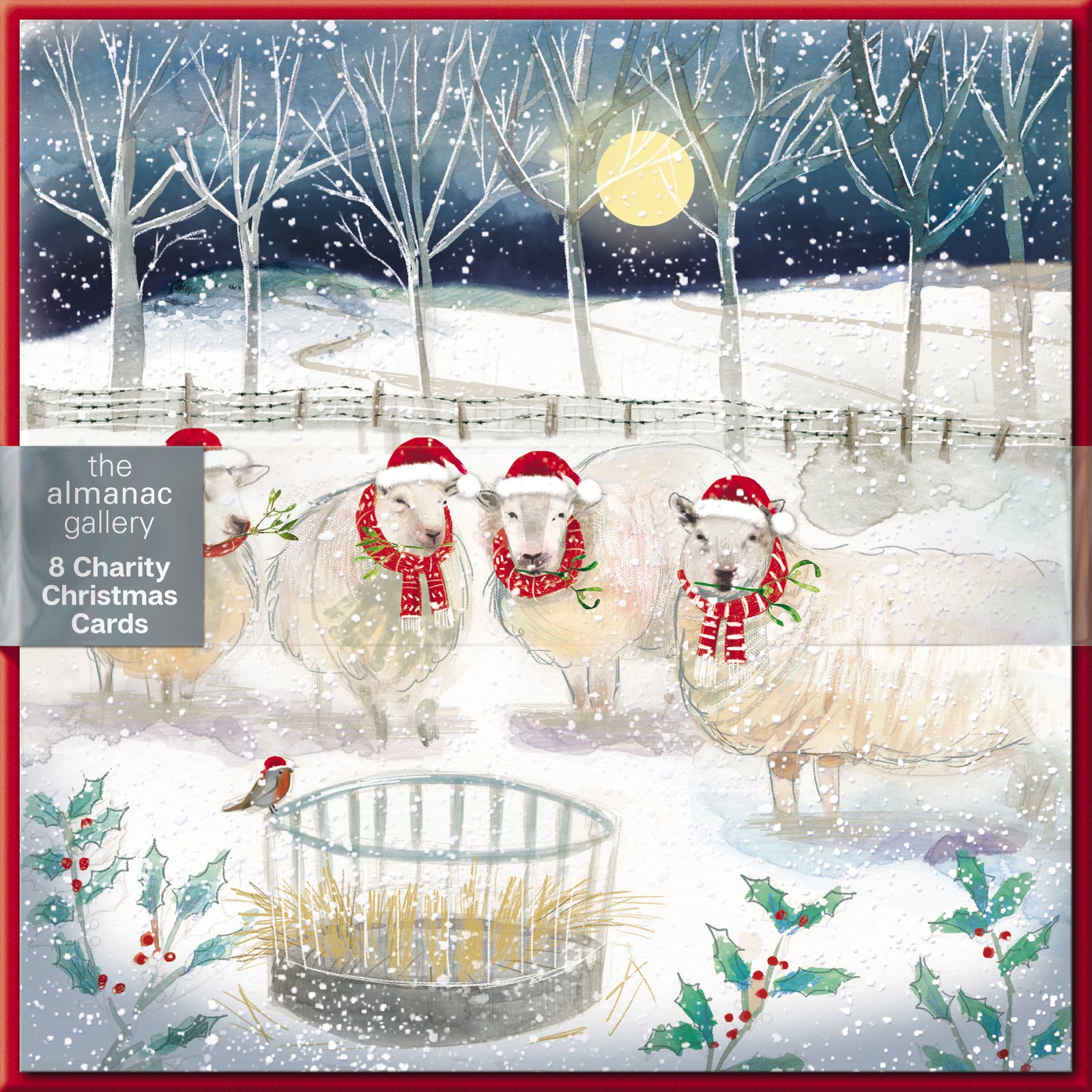 Pack of 8 Festive Sheep In Snow Charity Christmas Cards Multiple Charities