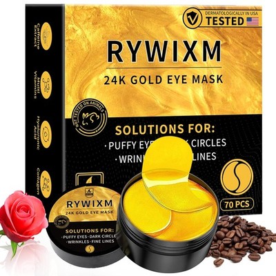 24K Gold Eye Masks for Dark Circles and Puffiness 70PCS, Under Eye Patches for