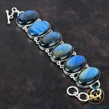 Valentines Deal Sterling Silver Labradorite Gemstone Chain Boho Bracelet Jewelry