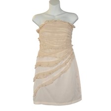 MM Couture by Miss Me Beige Strapless Ruffle Silk Contrast Mini Dress Small Chic