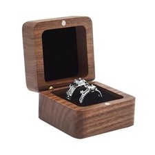 Jomelly Wooden Ring Box for Wedding Ceremony 2 Slots, Square Solid Wood Black