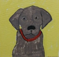 ACEO ATC Expressionism Original Painting Brown Puppy Dog 3.5x2.5 Collectible 