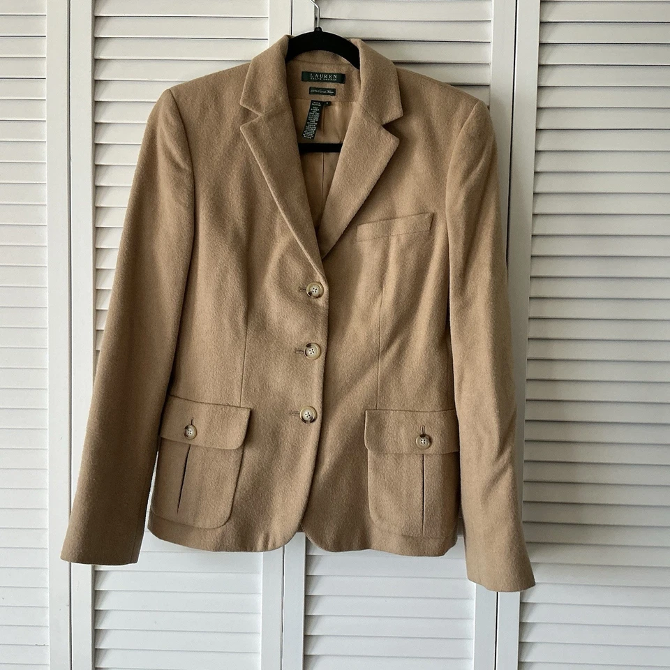Blazer Lauren Ralph Lauren Vintage Cabello Camel Talla 8 Bronceado Clásico Preppy Chic Abrigo Foto 4 de 4