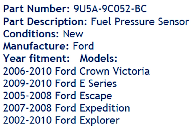 Sensor de presión de combustible compatible con Ford Crown Victoria Expedition Explorer Escape serie Foto 3 de 4