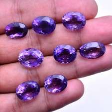 VVS 8 Pcs Natural Amethyst 13.55mm-15.25mm Oval Cut Dazzling Purple Gemstones