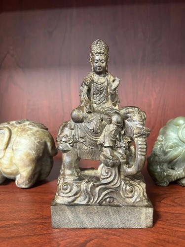 Statua Bodhisattva Samantabhadra scultura legno di agar naturale ornamento casa fengshui - Foto 7 di 12