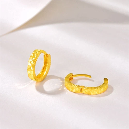 Rein 999 24K Gelbgold Ohrring Damen Glück Vollstern Ohrringe Creolen 1,9-2,1g - Bild 4 von 5