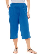 Woman Within Women's Plus Size Petite Elastic-Waist Knit Capri Pant