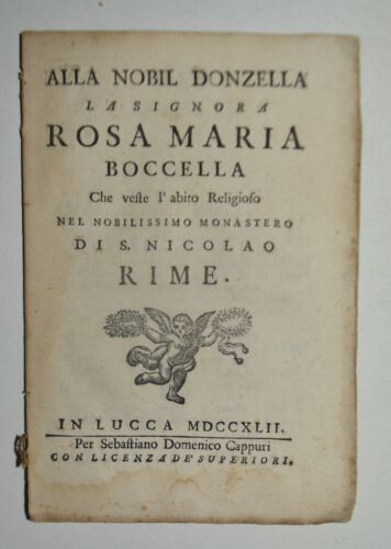 MONACAZIONE – ediz. 1742 – rime – Lucca - Maria Boccella - Foto 1 di 4