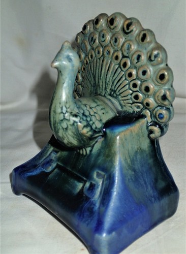 ANTIQUE FULPER ARTS & CRAFTS POTTERY PEACOCK BIRD HOME STATUE SCULPTURE BOOKENDS - Picture 4 of 12