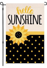 Hello Sunshine Summer Garden Flag Sunflower 12" x18" Double Sided Burlap
