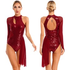 Women Lyrical Dance Leotards Dress Cut Out Ballet Figure Skating Dress Dancewear