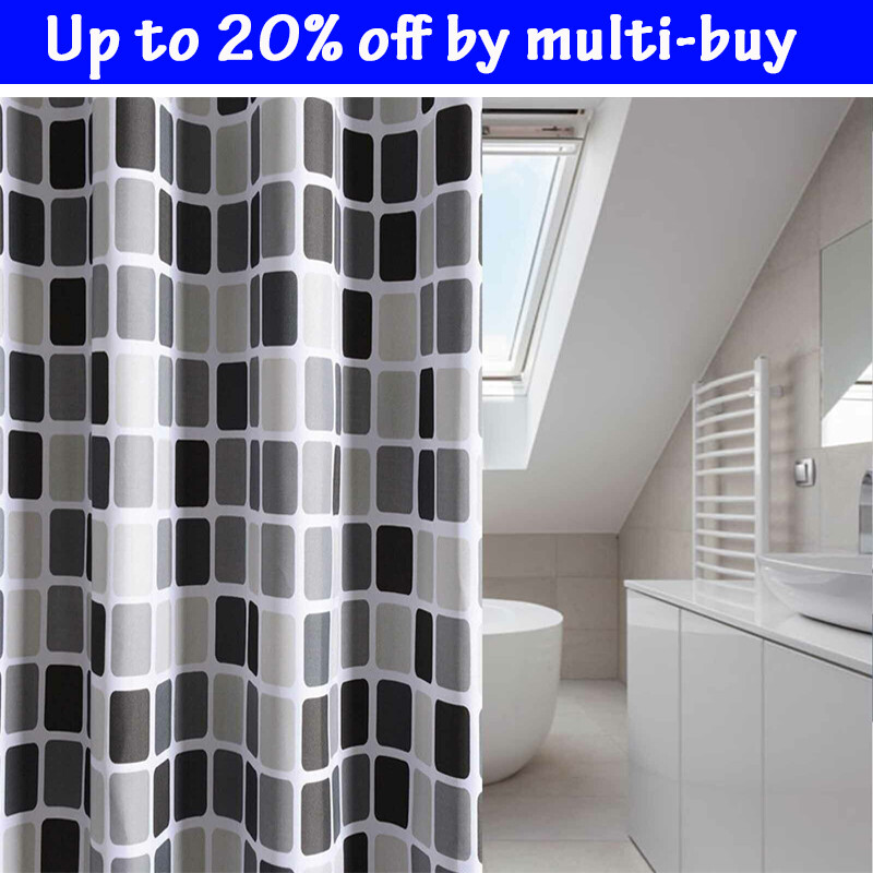 Waterline Fabric Shower Curtain Mosaic Extra Long Wide Drop Bathroom