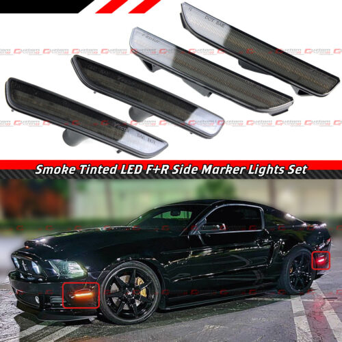 FOR 2010-14 FORD MUSTANG FRONT REAR 4PCS SMOKE LENS LED SIDE MARKER LAMPS LIGHT - Picture 1 of 8