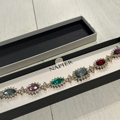 Napier Multicolored Jeweled Bracelet W/ Rhinestones Costume SPARKLY~BEAUTIFUL!