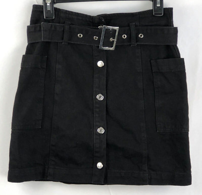 Top Shop Denim Jean Mini Skirt 6 Black Belt 28'' Waist Pockets Grunge Cyber Y2K