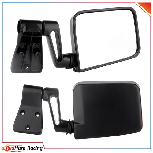 Black Manual Side View Mirrors For 1987-2002 Jeep Wrangler Door Mirrors Pair Set