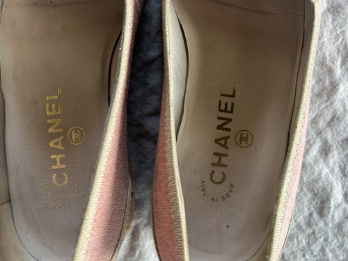 Zapatos mocasines vintage Chanel rosa de mezclilla y cuero con logotipo CC - Imagen 7 de 20