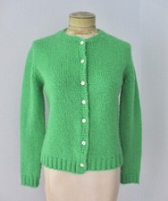 Vtg 60s Green Acrylic Rockabilly Cardigan Sweater Flower Buttons Hong Kong 38