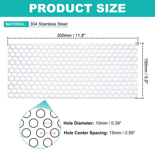 11.8" x 5.9" Steel Perforated Sheet 0.39" Hole 19GA Expanded Mesh Plate Screen - Picture 2 of 6