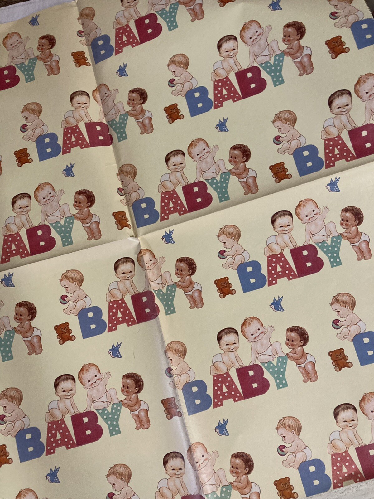 Vintage Baby Wrapping Paper Gift Wrap Shower Blocks 1980&rsquo;s Babies Newborn