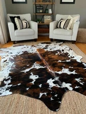 Tricolor Cow Hide Real Skin Leather Rug - Average Size 6X6 feet New Cowhide Rug
