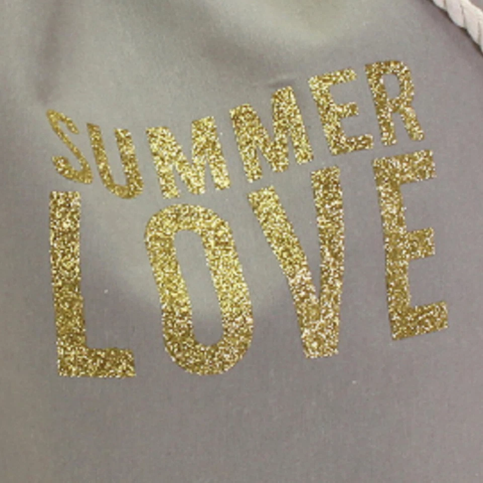 Stylischer, grauer Seesack / Rucksack mit goldener Glitzer Schrift SUMMER LOVE - Bild 2 von 4