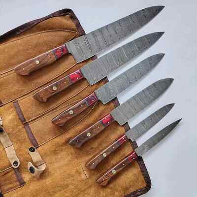 Küchenmesser-Set 6 Teilige handgeschmiedet Damaststahlklingen Handgefertigtes