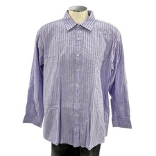 Michael Kors Button Shirt 18.5 34/35 Stripe Purple Cotton Work Mens