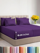 Luxury Extra Deep Split King Sheet Set - 7 Piece Cooling Bedding - Purple