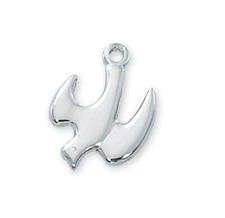 Holy Spirit Sterling Silver Medal 18 Inch Stainless Steel Rhodium Plated Chain