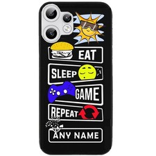 Personalised Name Cool Sunshine Eat Sleep Game TPU Gel Back Phone Case Cover