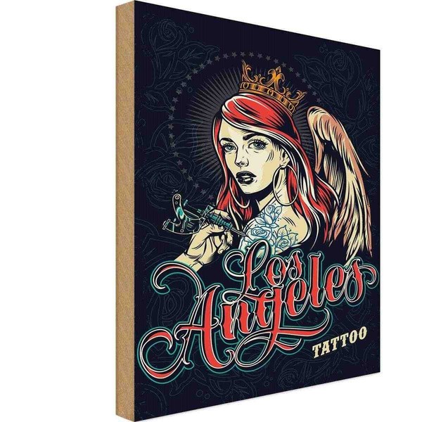 Holzschild 18X12 Cm Pinup Tattoo Los Angeles Pin Up Deko Geschenk Holz Schild-image