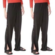 TIBI Side Snap Wide Leg Utility Track Pants Sz M Medium Sporty Luxe Black Flare