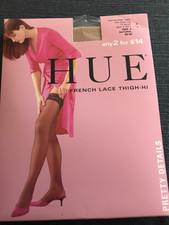 NEW HUE French Lace Very Sheer Thigh Highs Stockings Size 2 Natural 5971