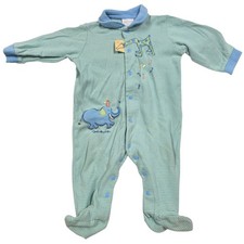 Carter's Baby John Lennon Giraffe Elephant Striped Footed Pajamas Blue Green 6-9