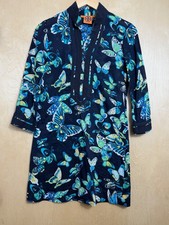 Tory Burch size 2 Navy Butterfly Print Cotton Tunic Dress / Beach Cover-up Blue