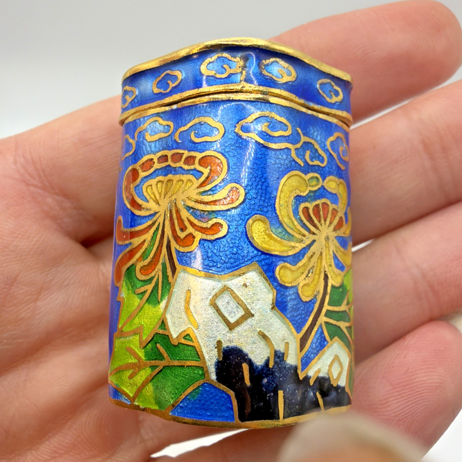 Cloisonne Blue Enamel Trinket Container With Lid Chinese