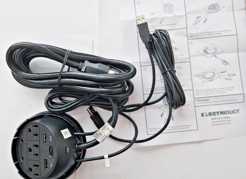 Power Tap Grommet - Desk Outlet Table - Hidden Power Center w/ 3 Power & 2 USB - Image 2 of 3
