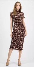 Bar 111 Women's Printed-Mesh Mock-Neck Midi Dress Small Ruched Bodycon Stretch