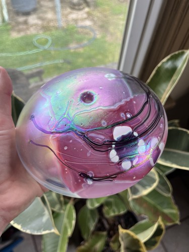 Vintage Glass House Studio Oil Lamp Signed Iridescent 1988 Large Paperweight