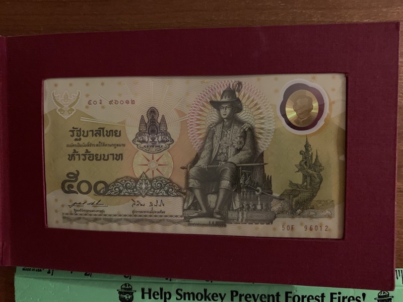 Thailand 500 Baht Banknote in Display folder, UNC, Commemorative