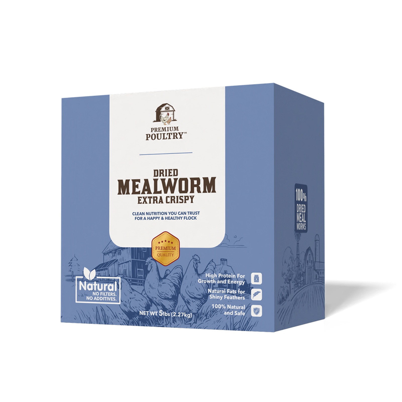 Premium Poultry 5 Pound Dried Mealworms Natural High Protein Chicken Feed Treat
